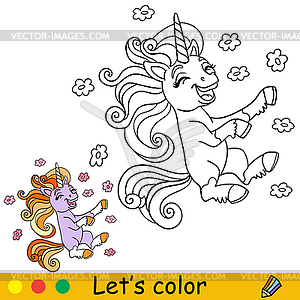 Unicorn coloring pages for kids with color template - vector EPS clipart