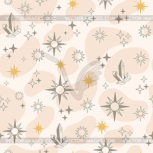 Linear boho stars and crystals seamless pattern - vector clipart / vector image