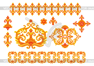 Decorative set of red and yellow ornaments and - vector clipart