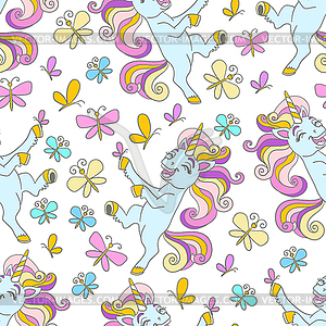 Unicorns and butterflies seamless pattern - vector image