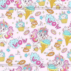 Seamless pattern sweet tooth unicorns background - vector clipart