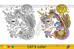 Dreaming unicorn Halloween concept coloring - vector clipart