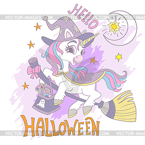 Halloween unicorn and lettering card - vector clipart