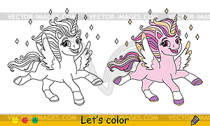 Kids coloring with cute dreaming unicorn with - vector image