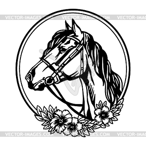 Portrait of beautiful Horse and flowers - vector image