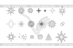 Abstract line art stars design elements set - vector clipart