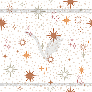 Linear stars and sparks seamless pattern - vector clip art