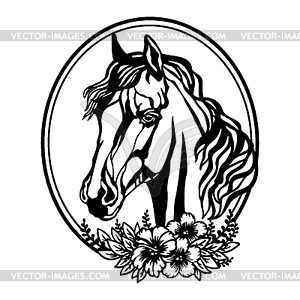 Horse head with flowers - vector clipart