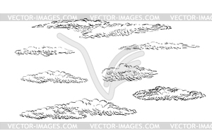Набор облаков для рисования от руки - векторизованное изображение клипарта
