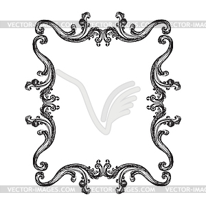 Scroll hand drawing baroque frame - white & black vector clipart