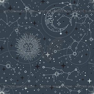 Celestial esoteric seamless pattern navy - vector clip art