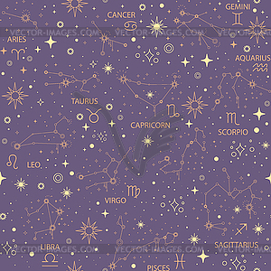 Space Galaxy constellation seamless pattern purple - vector clipart