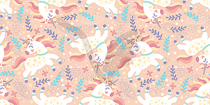 Seamless pattern with cute doodle unicorn backdrop - vector clipart