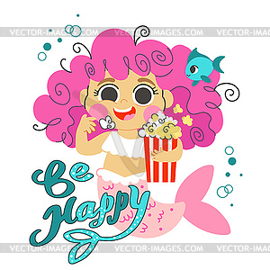 Funny cartoon mermaid character under sea - vector clip art