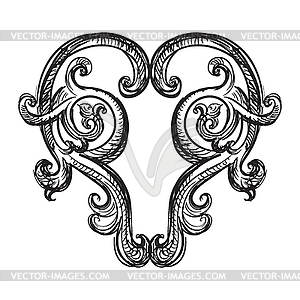 Hand drawing engraved baroque design element - vector clipart