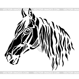 Silhouette of horse head stencil template and - vector clip art