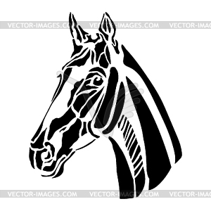 Silhouette of horse head in profile and template - vector image