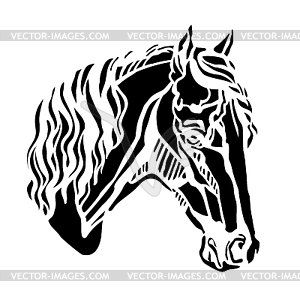 Abstract black horse head with long mane - vector clip art