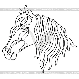 Horse head with long mane drawing - vector image