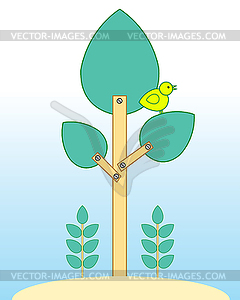 Желтая птица на поддельный дерево - стоковый векторный клипарт