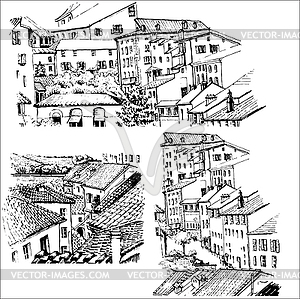 Roofs. Urban sketching. - vector clipart