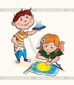 Children play and draw - vector clipart / vector image