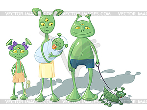 A family of aliens with a doggie - vector image