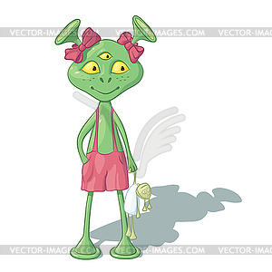 A girl alien with a doll - vector EPS clipart