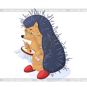 The hedgehog embroiders apple - vector clip art