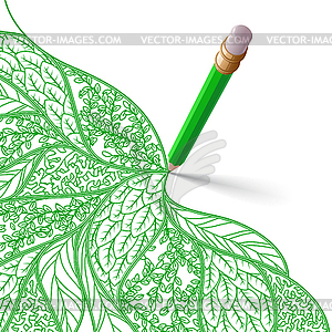 Green pencil with eraser draws a pattern - vector image