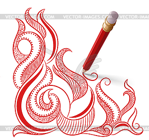 Red pencil with eraser draws a pattern - royalty-free vector image