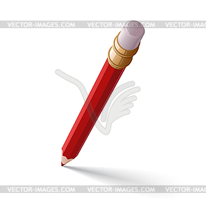 Red pencil with eraser - vector image