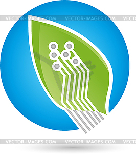 Логотип, Leaf, чип, доска, Green IT - векторное изображение клипарта