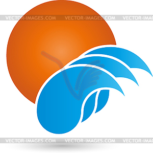 Логотип, волны, вода, солнце, капли - стоковое векторное изображение