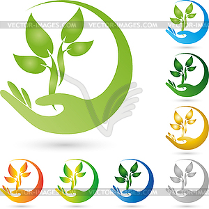 Logo, plant, leaves, hand, Naturopaths - vector clip art