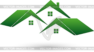 Logo, real estate, three houses, roof - vector image