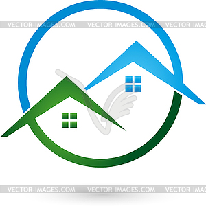 Logo, real estate, two houses, roofs - vector image