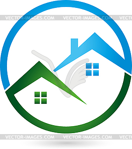 Logo, real estate, two houses, roofs - vector image