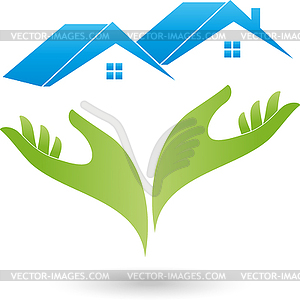 Логотип, недвижимость, два дома, две руки - рисунок в векторном формате