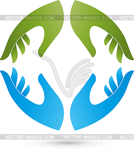 Four hands, team, group, partners - vector image