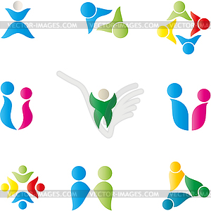 People logos in color, team and groups logos collection - vector clipart