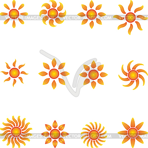 Different suns in color, sun logos collection - vector image