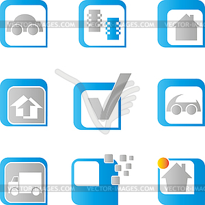 Дома и автомобили Коллекция кнопок - изображение в формате EPS