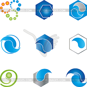 Water drops and waves, nature logos collection - vector image