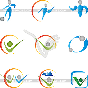 People in motion, fitness and sports logos collection - vector clipart