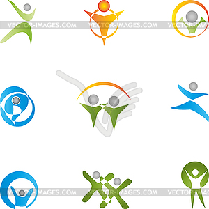 People in motion, fitness and sports logos collection - vector image