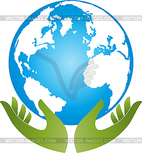 Логотип с двумя руками и землей, землей и природой - клипарт Royalty-Free