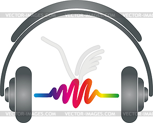 Headphones and equalizer, music and sound logo - vector clip art