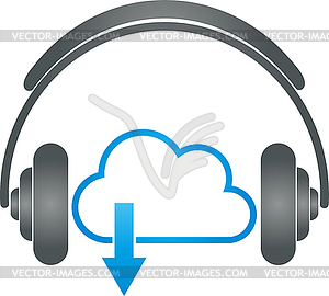 Headphones and cloud with arrow, music and sound logo - vector image