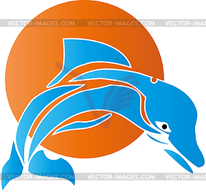 Dolphin and sun, dolphin and travel logo - vector clipart